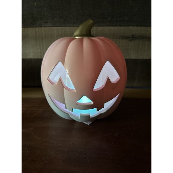 Halloween Bullseye Jack -O- Lantern Pumpkin pink blue Ombre Color Changing 8” - Picture 6 of 11